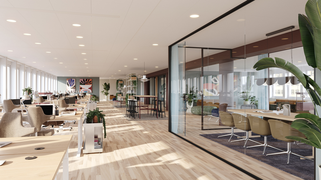 Visualisering af kontoret på Borgergade 24B, 4. sal, 1300 København K | Billede til print
