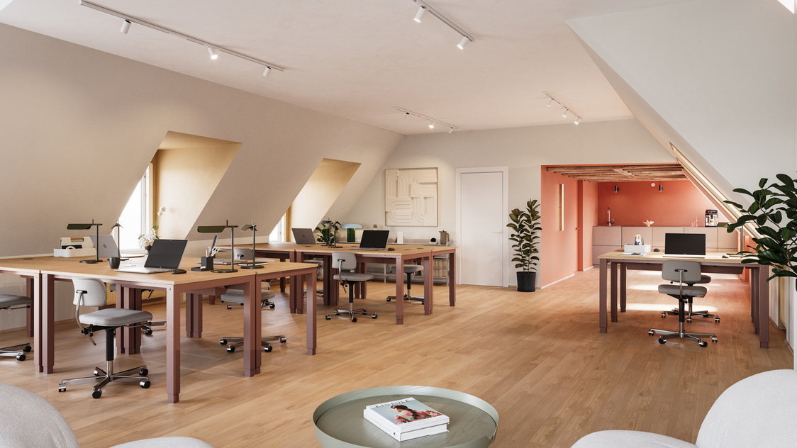 Visualisering til kontor på Kompagnistræde 43, 3. sal, 1208 København K | Billede til print