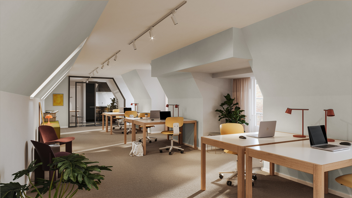 Visualisering af kontor tilhørende lejemålet på Bredgade 19 E, 3 sal | Billede til print