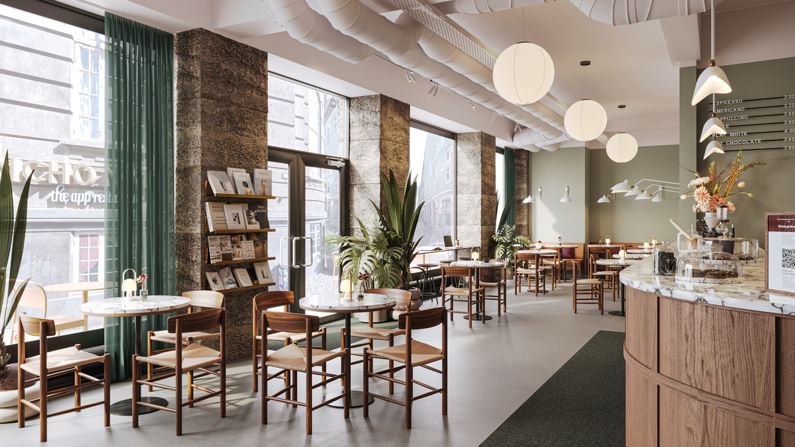 Visualisering til cafe på Fiolstræde 31-33, st. tv., 1171 København K | Billede til print