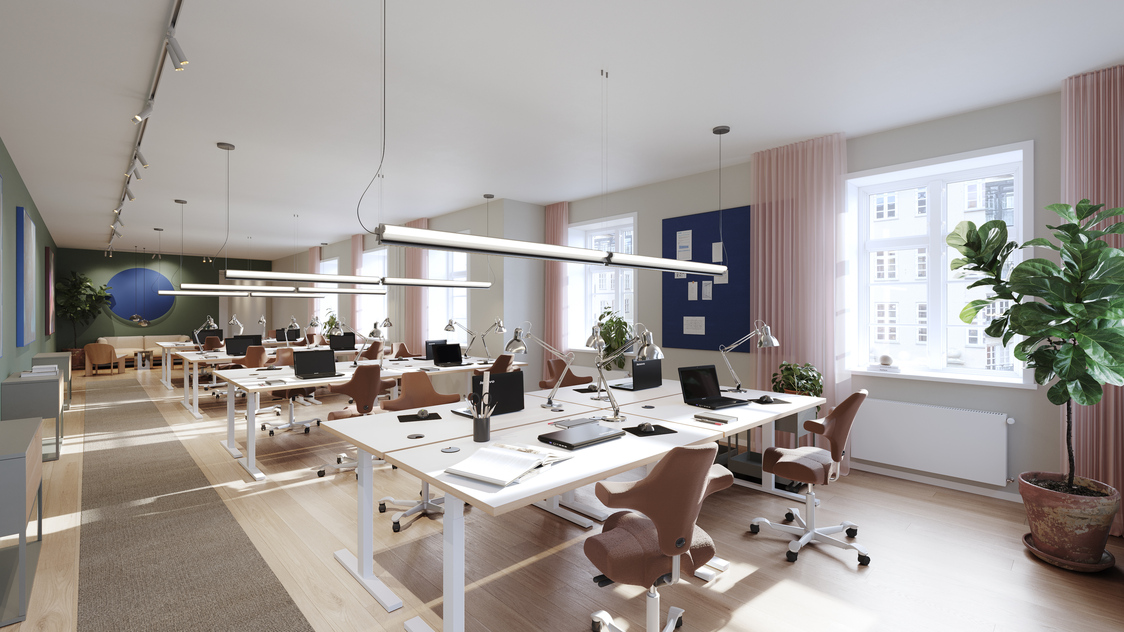 Visualisering af kontoret på Esplanaden 8D, 1. sal, 1263 København K | Billede til print