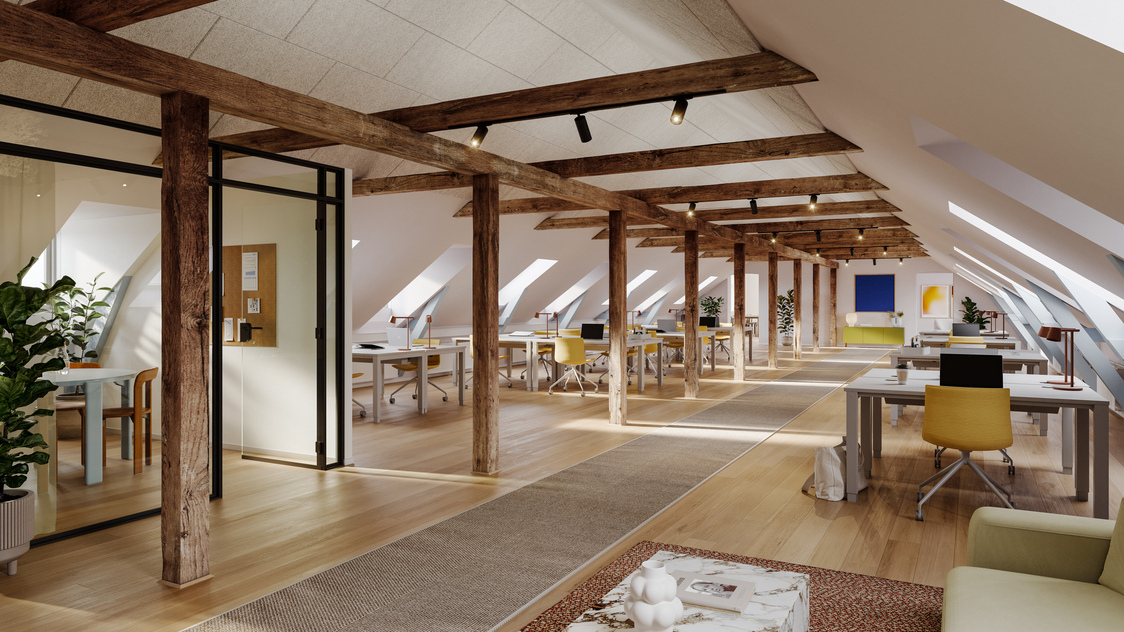 Visualisering af kontoret på Dampfærgevej 7-9, 2. sal, 2100 København Ø | Billede til print