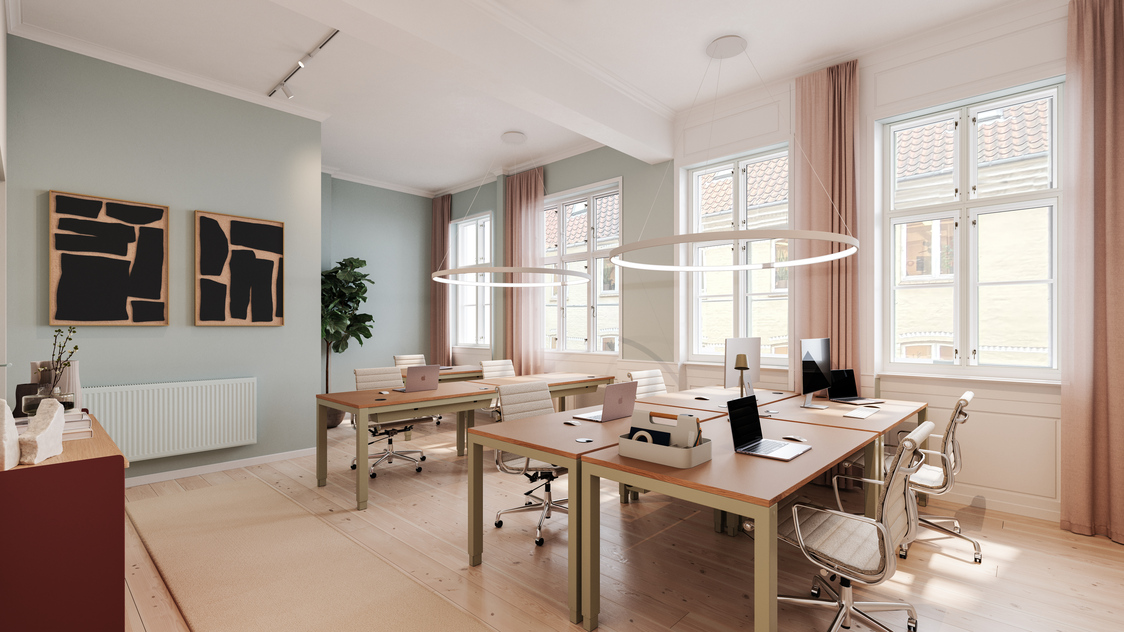 Visualisering af kontorlokale på Amaliegade 14A, 2. sal, | Billede til print